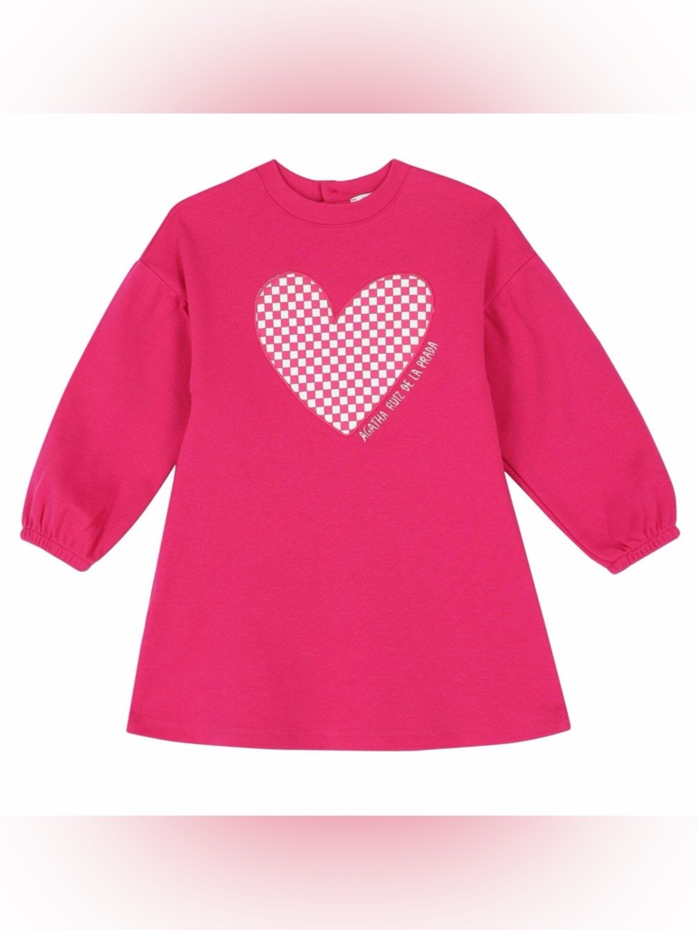 Agatha Ruiz De La Prada Girls Bright Fuchsia Pink Logo Dress Checkered Heart 4